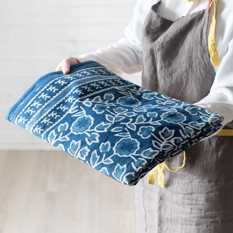 テーブルクロス インド ブロック プリント 柄 綿 コットン 約150cm×220cm テーブルカバー 布 ダイニング ブルー アジアン エスニック 34453-bl | ブランド登録なし | 02