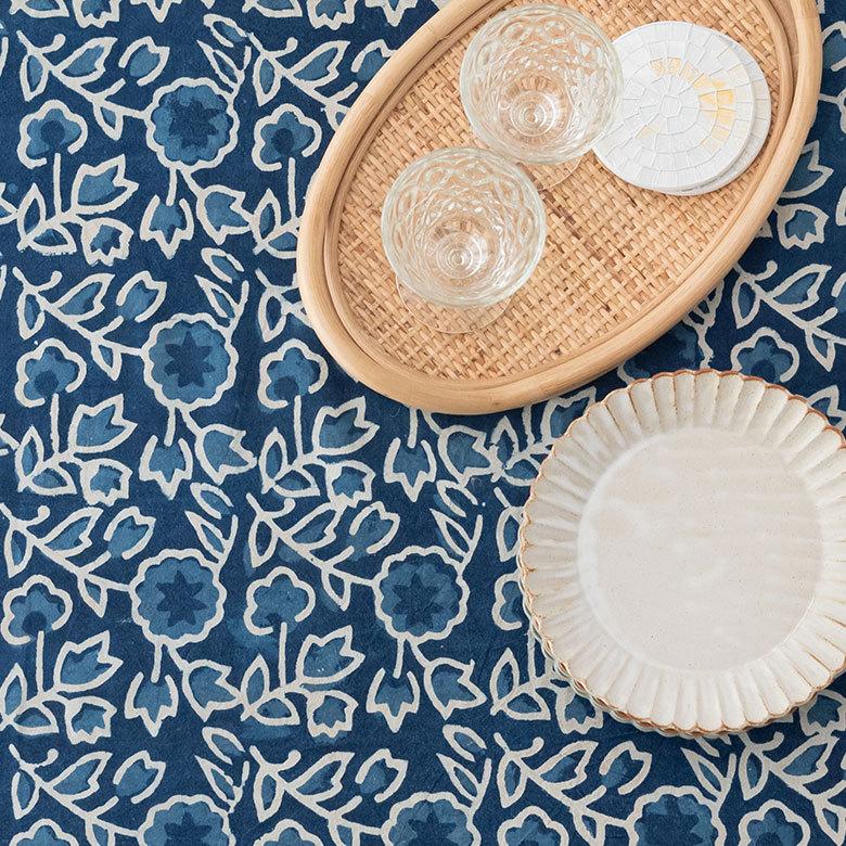 テーブルクロス インド ブロック プリント 柄 綿 コットン 約150cm×220cm テーブルカバー 布 ダイニング ブルー アジアン エスニック 34453-bl | ブランド登録なし | 07