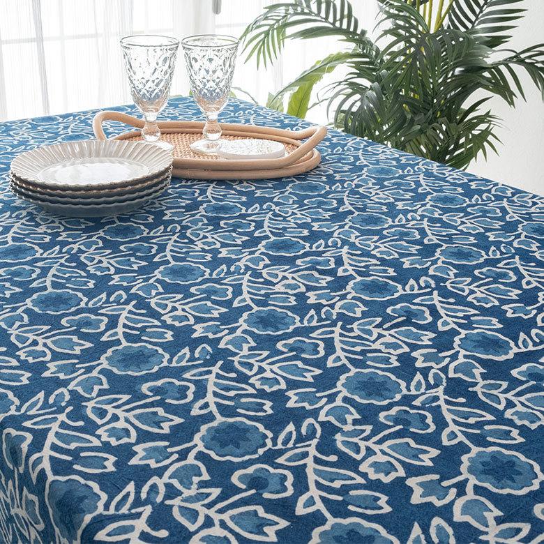 テーブルクロス インド ブロック プリント 柄 綿 コットン 約150cm×220cm テーブルカバー 布 ダイニング ブルー アジアン エスニック 34453-bl | ブランド登録なし | 09