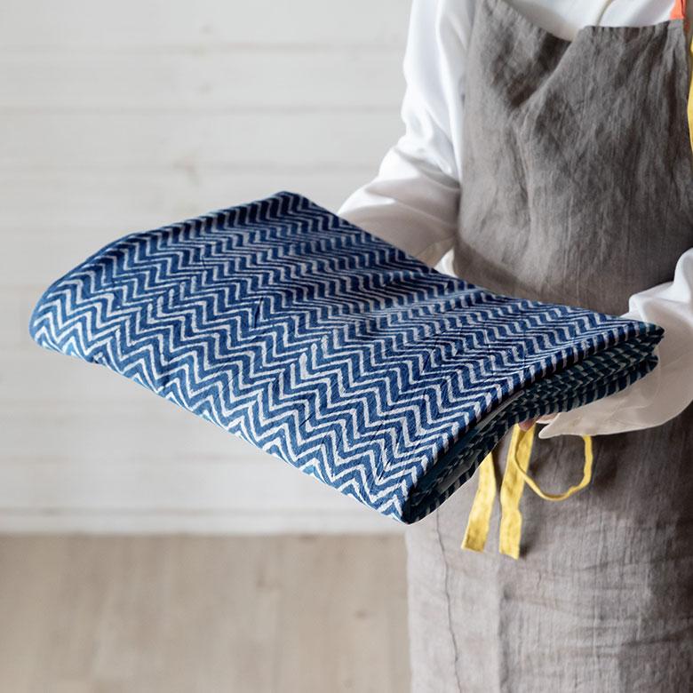 テーブルクロス インド ブロック プリント 柄 綿 コットン 約150cm×220cm テーブルカバー 布 ダイニング ネイビー アジアン エスニック 34453-nv | ブランド登録なし | 02