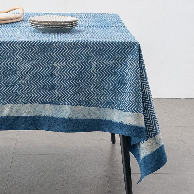 テーブルクロス インド ブロック プリント 柄 綿 コットン 約150cm×220cm テーブルカバー 布 ダイニング ネイビー アジアン エスニック 34453-nv | ブランド登録なし | 04