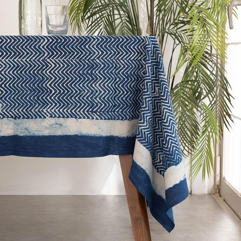 テーブルクロス インド ブロック プリント 柄 綿 コットン 約150cm×220cm テーブルカバー 布 ダイニング ネイビー アジアン エスニック 34453-nv | ブランド登録なし | 04