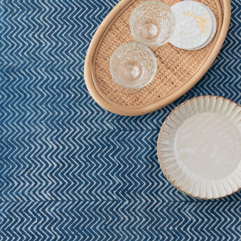 テーブルクロス インド ブロック プリント 柄 綿 コットン 約150cm×220cm テーブルカバー 布 ダイニング ネイビー アジアン エスニック 34453-nv | ブランド登録なし | 06