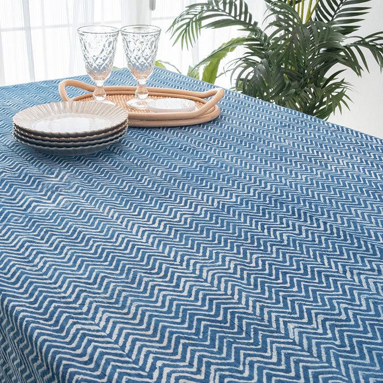テーブルクロス インド ブロック プリント 柄 綿 コットン 約150cm×220cm テーブルカバー 布 ダイニング ネイビー アジアン エスニック 34453-nv | ブランド登録なし | 07