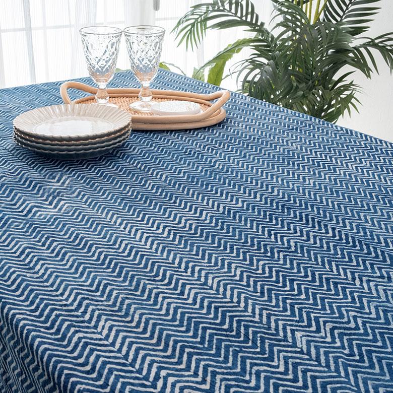 テーブルクロス インド ブロック プリント 柄 綿 コットン 約150cm×220cm テーブルカバー 布 ダイニング ネイビー アジアン エスニック 34453-nv | ブランド登録なし | 07