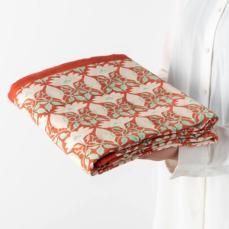 テーブルクロス インド ブロック プリント 柄 綿 コットン 約150cm×220cm テーブルカバー 布 ダイニング オレンジ アジアン エスニック 34453-og | ブランド登録なし | 02