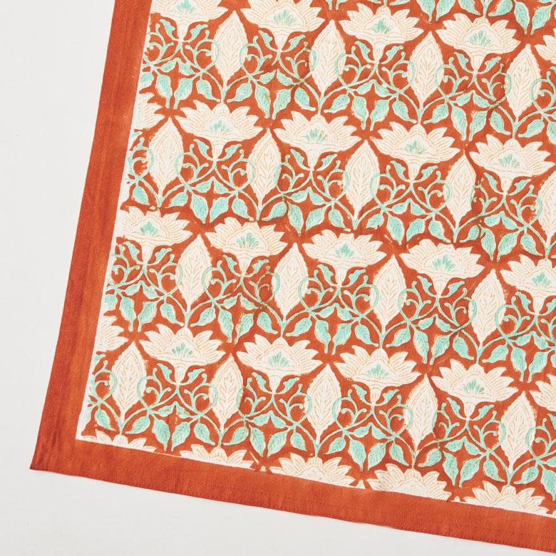 テーブルクロス インド ブロック プリント 柄 綿 コットン 約150cm×220cm テーブルカバー 布 ダイニング オレンジ アジアン エスニック 34453-og | ブランド登録なし | 03