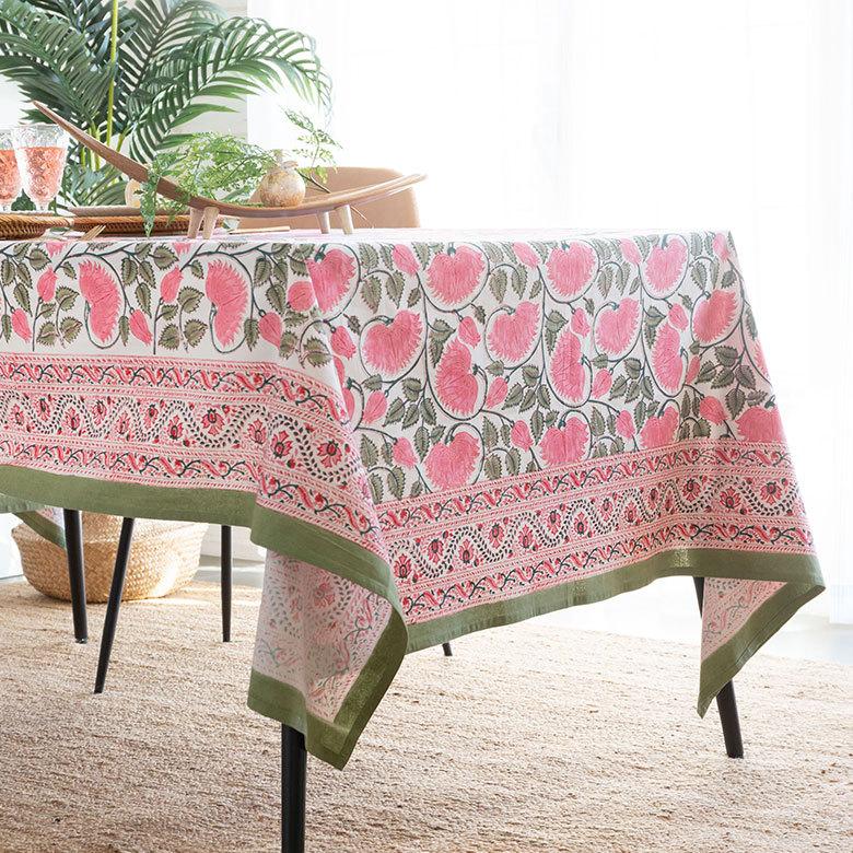 テーブルクロス インド ブロック プリント 柄 綿 コットン 約150cm×220cm テーブルカバー 布 ダイニング レッド ピンク アジアン エスニック 34453-rd | ブランド登録なし | 11
