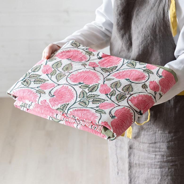テーブルクロス インド ブロック プリント 柄 綿 コットン 約150cm×220cm テーブルカバー 布 ダイニング レッド ピンク アジアン エスニック 34453-rd | ブランド登録なし | 02