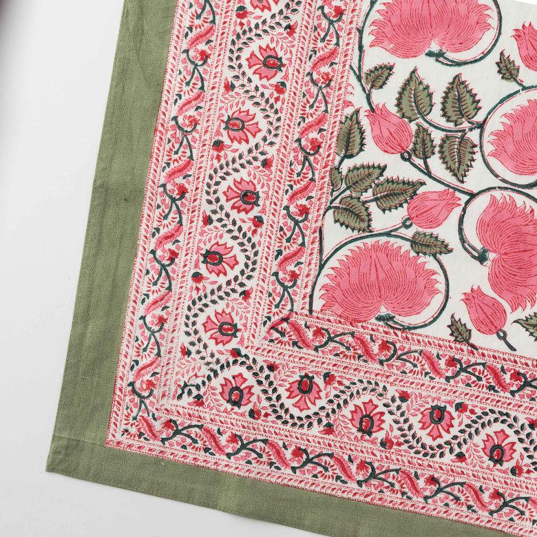 テーブルクロス インド ブロック プリント 柄 綿 コットン 約150cm×220cm テーブルカバー 布 ダイニング レッド ピンク アジアン エスニック 34453-rd | ブランド登録なし | 03