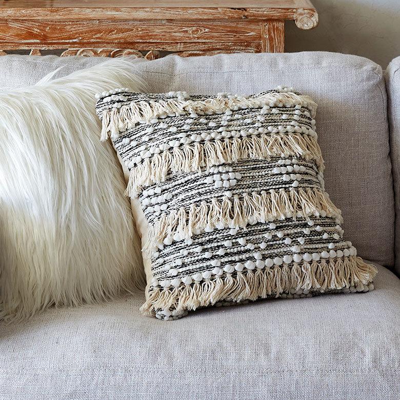 クッションカバー コットン ハンドルーム 手織り 45ｘ45cm フリンジ Raha ラーハ 正方形 四角 ソファ ベッド アウトドア リビング BOHO アジアン 雑貨 34477-bk | ブランド登録なし | 04