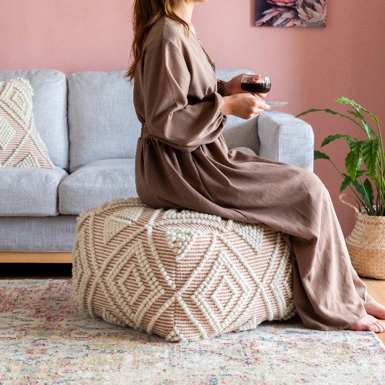 プフ クッション オットマン スツール インド 幾何柄 ジオメトリック Raha ラーハ フロア BOHO 北欧 リゾート モロッカン ボヘミアン アジアン 雑貨 34483-br | ELEMENTS（インテリア） | 18