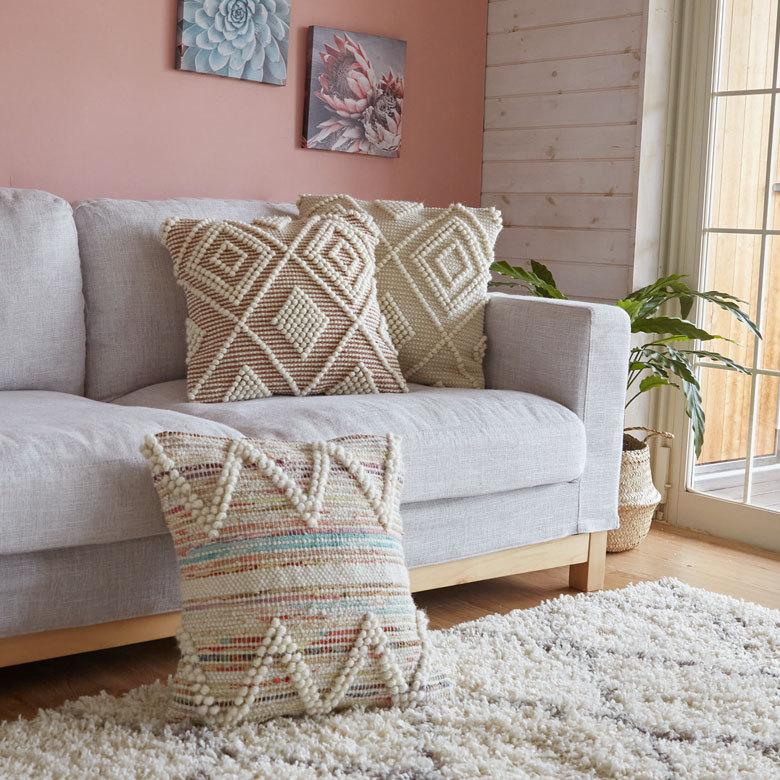 クッションカバー インド ブラウン 幾何柄 ジオメトリック Raha ラーハ ダイヤ柄 正方形 四角 おしゃれ BOHO モロッカン アジアン 雑貨 エスニック  34484-br | ブランド登録なし | 14