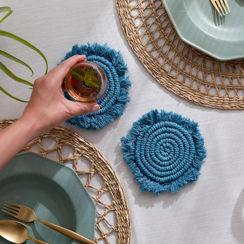 メール便対応 コースター マクラメ 編み コットン 円 綿 テーブルウェア マット 敷き 敷物 手作り 北欧 ナチュラル おしゃれ インテリア おうち時間 雑貨 34491 | ELEMENTS（インテリア） | 01