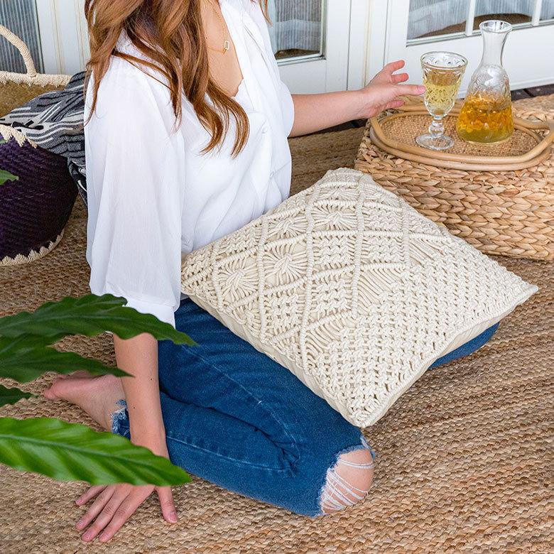 クッションカバー マクラメ 編み コットン 正方形 45×45cm  綿 モロッコ ボヘミアン 手作り 北欧 ナチュラル おしゃれ インテリア おうち時間 雑貨 34492 | ブランド登録なし | 14