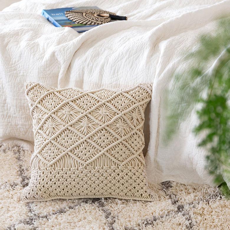 クッションカバー マクラメ 編み コットン 正方形 45×45cm  綿 モロッコ ボヘミアン 手作り 北欧 ナチュラル おしゃれ インテリア おうち時間 雑貨 34492 | ブランド登録なし | 16