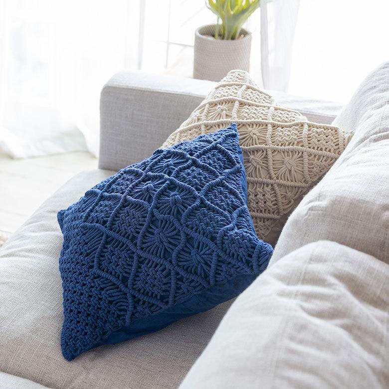 クッションカバー マクラメ 編み コットン 正方形 45×45cm  綿 モロッコ ボヘミアン 手作り 北欧 ナチュラル おしゃれ インテリア おうち時間 雑貨 34492 | ブランド登録なし | 18