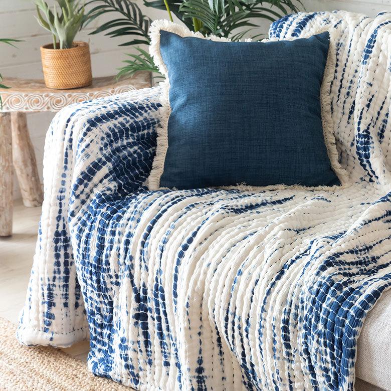 マルチカバー ソファー カバー キルト ベッド こたつ タイダイ 185×185 cm 正方形 洗える 夏 春 青 波 海 コットン 綿 ソファ おしゃれ インテリア 北欧 34500 | ELEMENTS（インテリア） | 17