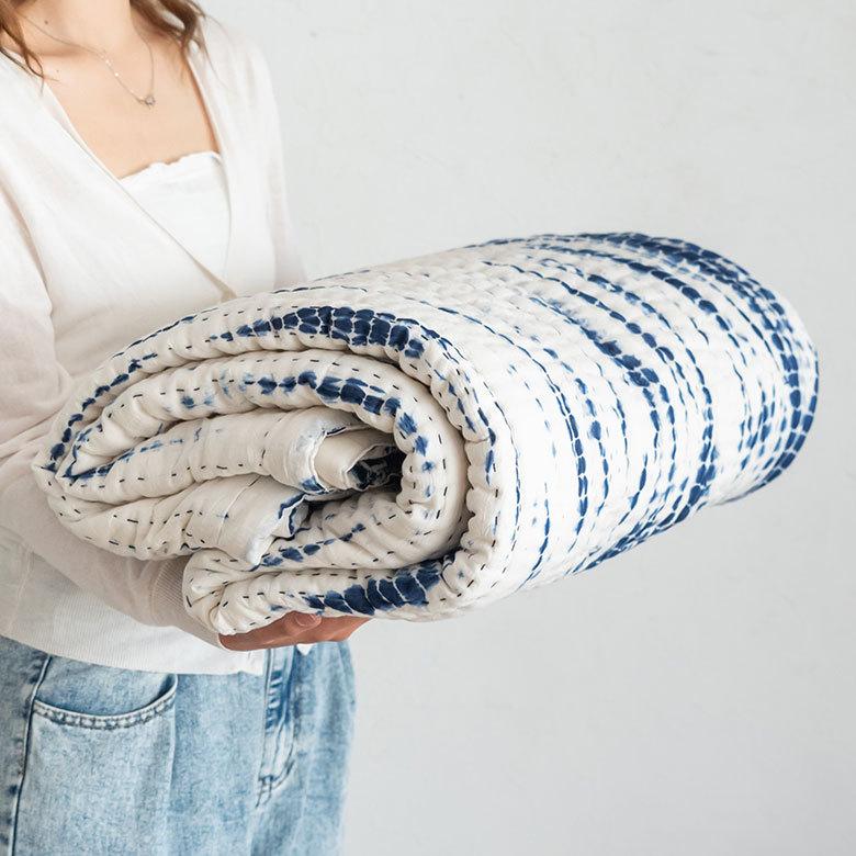 マルチカバー ソファー カバー キルト ベッド こたつ タイダイ 185×185 cm 正方形 洗える 夏 春 青 波 海 コットン 綿 ソファ おしゃれ インテリア 北欧 34500 | ELEMENTS（インテリア） | 07