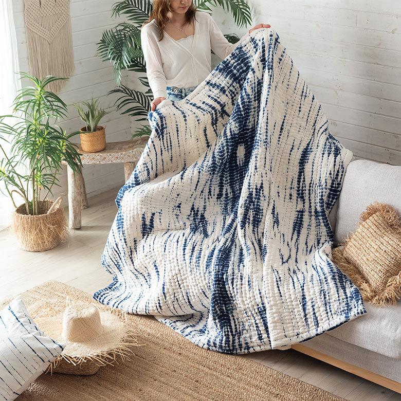 マルチカバー ソファー カバー キルト ベッド こたつ タイダイ 200×250 cm 正方形 洗える 夏 春 青 波 海 コットン 綿 ソファ おしゃれ インテリア 北欧 34501 | ELEMENTS（インテリア） | 13