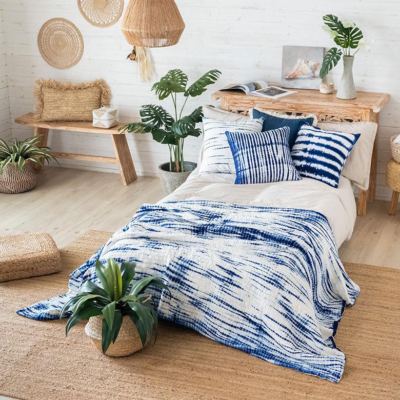 マルチカバー ソファー カバー キルト ベッド こたつ タイダイ 200×250 cm 正方形 洗える 夏 春 青 波 海 コットン 綿 ソファ おしゃれ インテリア 北欧 34501 | ELEMENTS（インテリア） | 14