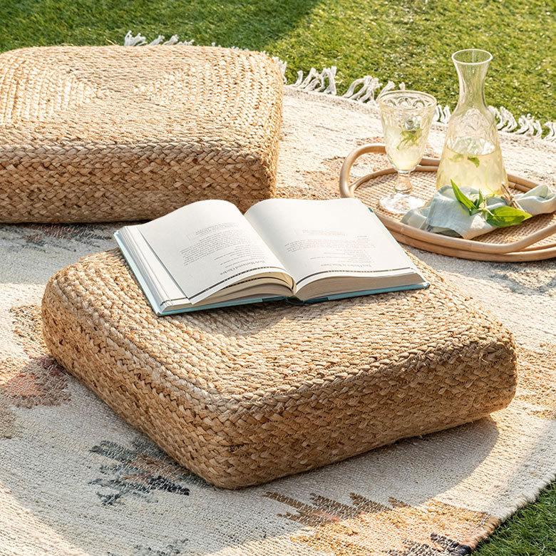 フロアクッション 座布団 ジュート 正方形 フロア フロアー  クッション スツール あぐら スクエア 四角 硬め 厚手 北欧 おしゃれ リゾート インテリア 34508 | ELEMENTS（インテリア）