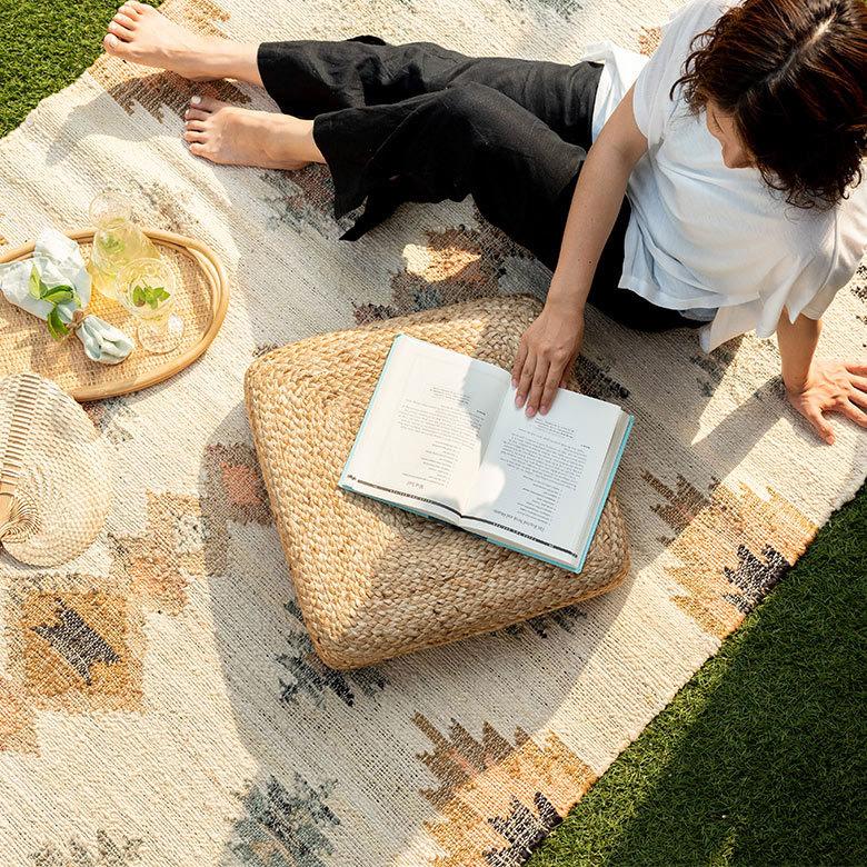 フロアクッション 座布団 ジュート 正方形 フロア フロアー  クッション スツール あぐら スクエア 四角 硬め 厚手 北欧 おしゃれ リゾート インテリア 34508 | ELEMENTS（インテリア） | 01