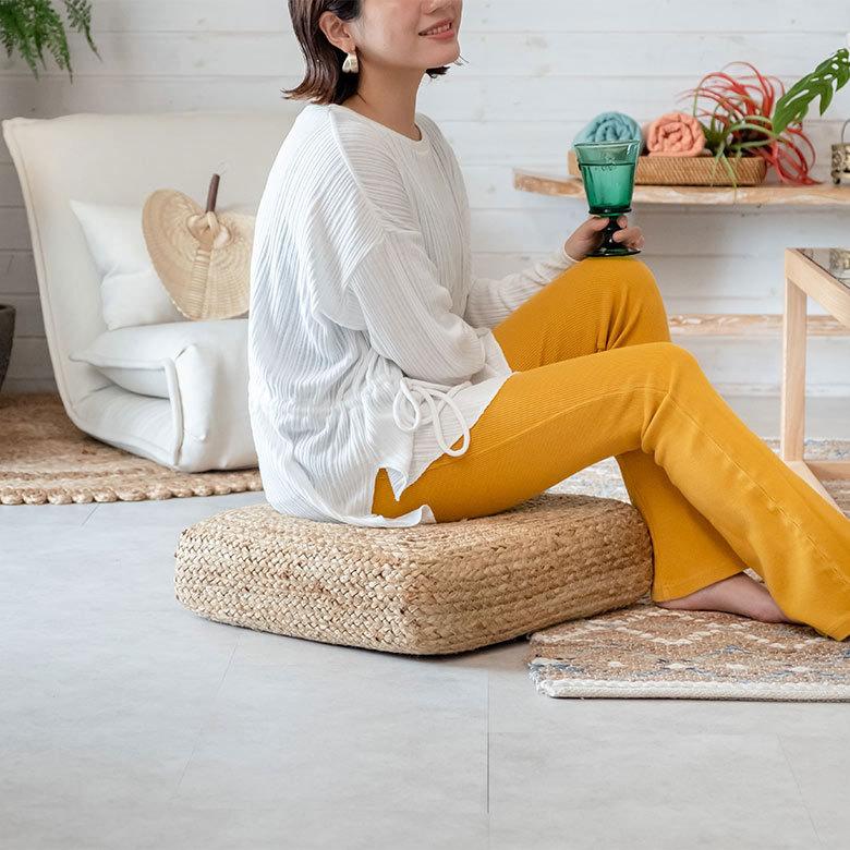 フロアクッション 座布団 ジュート 正方形 フロア フロアー  クッション スツール あぐら スクエア 四角 硬め 厚手 北欧 おしゃれ リゾート インテリア 34508 | ELEMENTS（インテリア） | 14