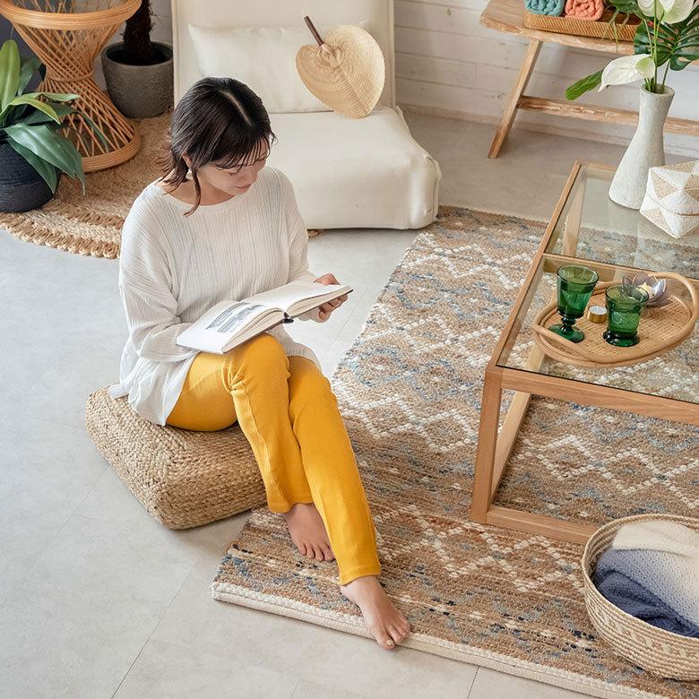 フロアクッション 座布団 ジュート 正方形 フロア フロアー  クッション スツール あぐら スクエア 四角 硬め 厚手 北欧 おしゃれ リゾート インテリア 34508 | ELEMENTS（インテリア） | 02