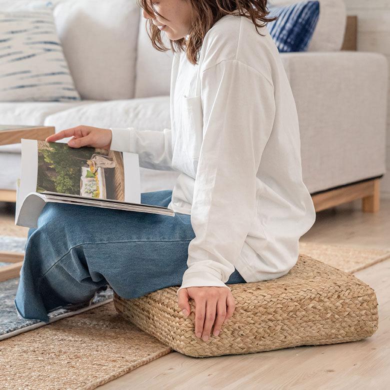 フロアクッション 座布団 ジュート 正方形 フロア フロアー  クッション スツール あぐら スクエア 四角 硬め 厚手 北欧 おしゃれ リゾート インテリア 34508 | ELEMENTS（インテリア） | 04