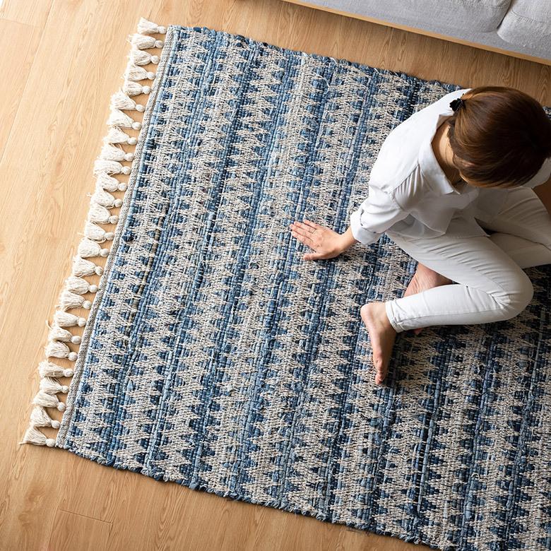 ラグ マット ラグマット インド デニム フリンジ付き 130×190cm Raha ラーハ 絨毯 じゅうたん 長方形 リビング 寝室 春 夏 秋 冬 おしゃれ 北欧 西海岸 34510 | ELEMENTS（インテリア） | 03
