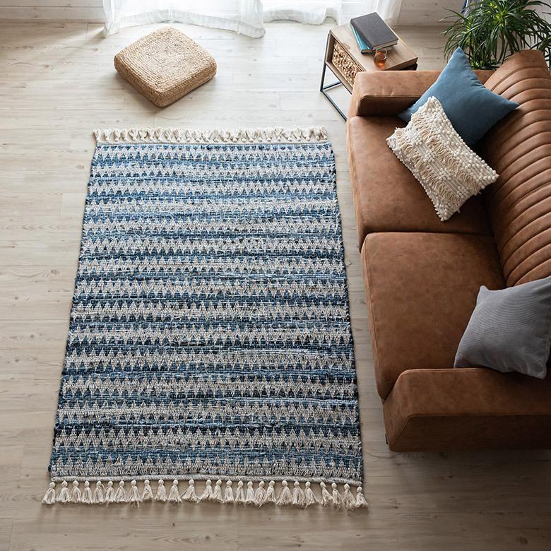 ラグ マット ラグマット インド デニム フリンジ付き 130×190cm Raha ラーハ 絨毯 じゅうたん 長方形 リビング 寝室 春 夏 秋 冬 おしゃれ 北欧 西海岸 34510 | ELEMENTS（インテリア） | 05