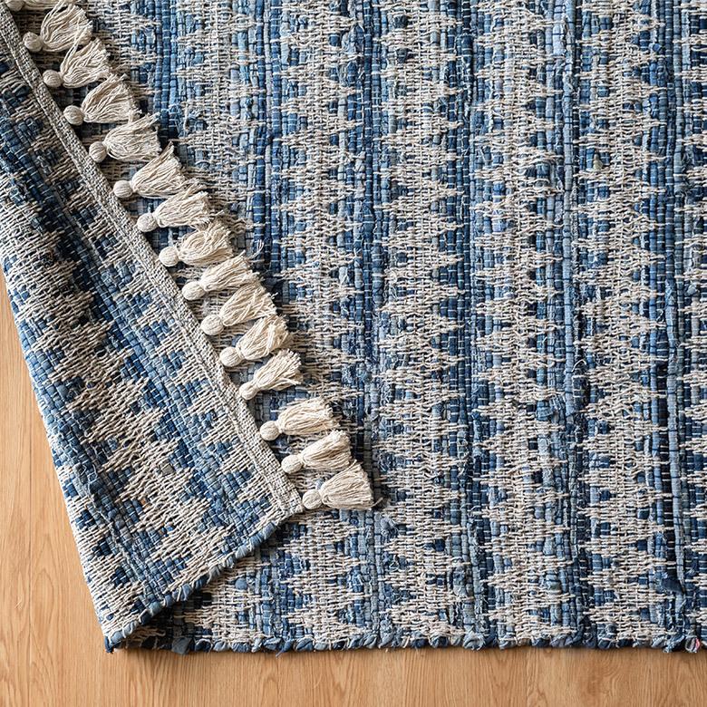 ラグ マット ラグマット インド デニム フリンジ付き 130×190cm Raha ラーハ 絨毯 じゅうたん 長方形 リビング 寝室 春 夏 秋 冬 おしゃれ 北欧 西海岸 34510 | ELEMENTS（インテリア） | 09