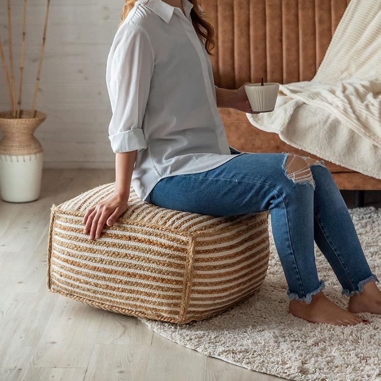 プフ スツール  オットマン プーフ フロア ジュート 椅子 いす ソファ  ソファー  フット 足置き  家具 おしゃれ モロッコ インテリア BOHO 西海岸 34515 | ELEMENTS（インテリア） | 13