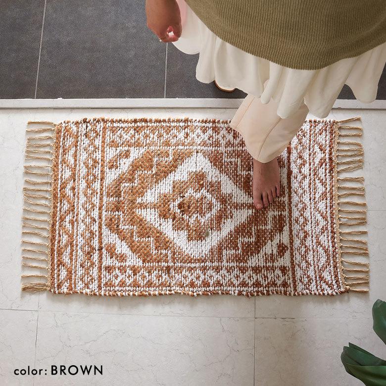玄関 マット ジュート ラグ 麻 綿 コットン シェニール フリンジ付き インド オールシーズン リバーシブル 2way おしゃれ インテリア BOHO 北欧 西海岸 34516 | ELEMENTS（インテリア） | 09