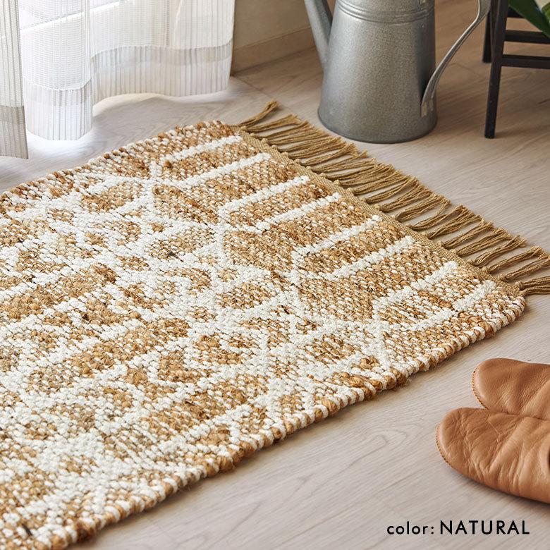 玄関 マット ジュート ラグ 麻 綿 コットン シェニール フリンジ付き インド オールシーズン リバーシブル 2way おしゃれ インテリア BOHO 北欧 西海岸 34518 | ELEMENTS（インテリア） | 17
