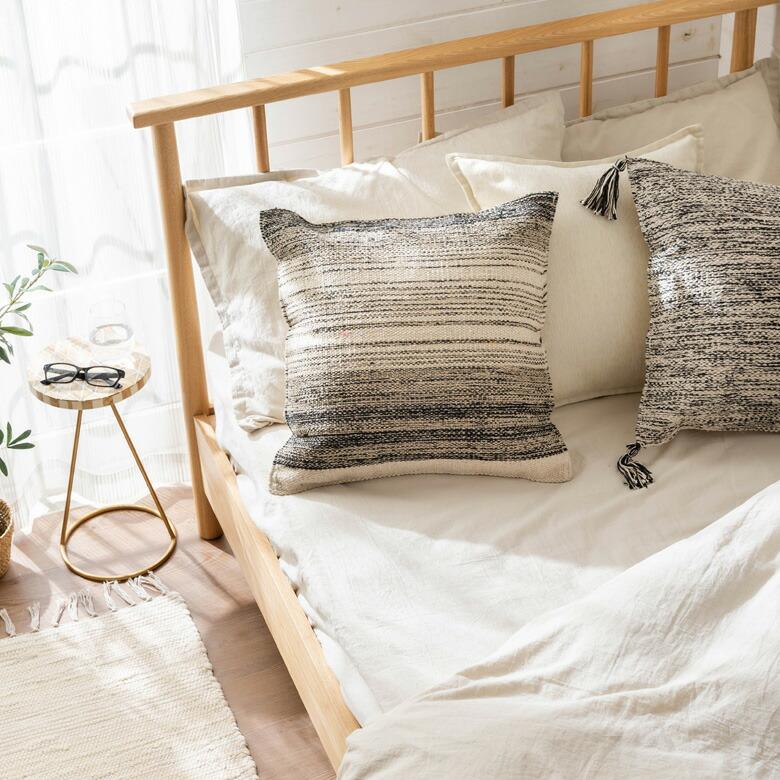 クッション カバー モノトーン ボーダー ストライプ 約 45×45cm  ソファ ベッド アウトドア リビング 寝室 ソファ 北欧 西海岸 ビーチ 韓国 ボーホー 34520 | ブランド登録なし | 01