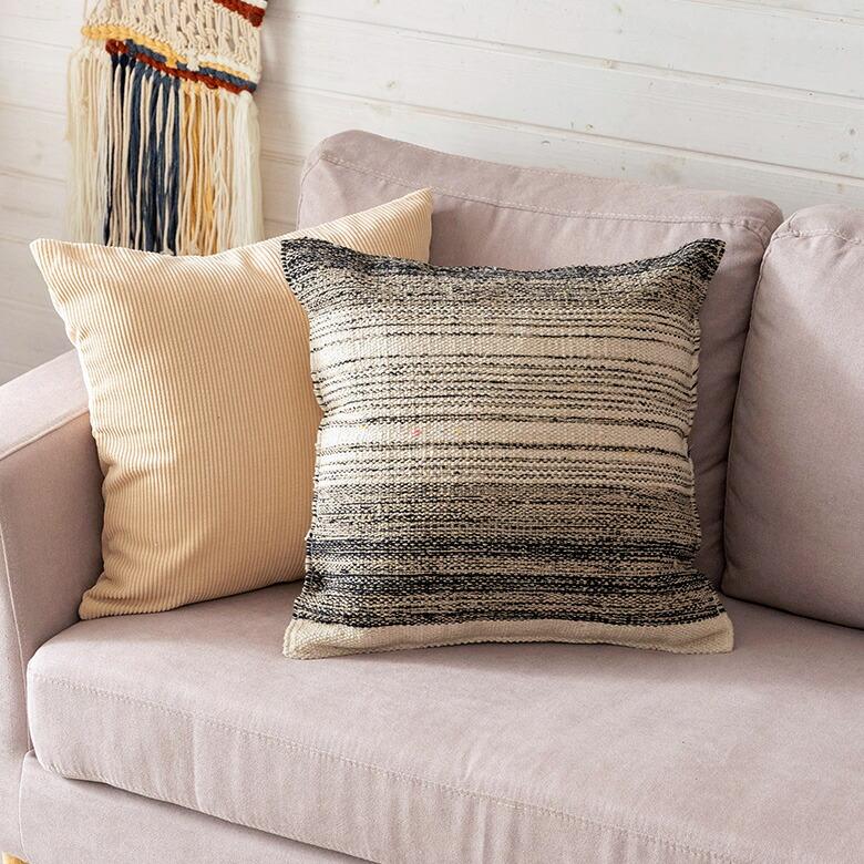 クッション カバー モノトーン ボーダー ストライプ 約 45×45cm ソファ