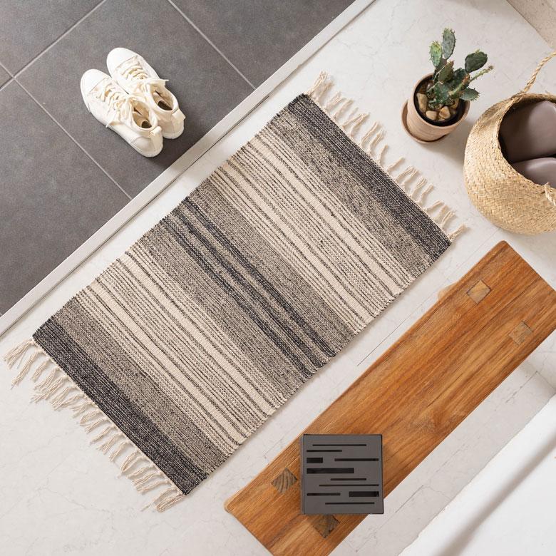 玄関 マット フリンジ モノトーン ボーダー ストライプ 約 50×80cm  室内 キリム風 アウトドア キャンプ リビング 寝室 西海岸 ビーチ 韓国 ボーホー 34522 | ELEMENTS（インテリア） | 11