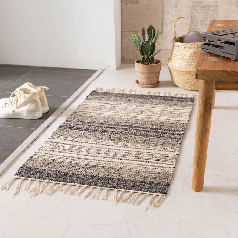 玄関 マット フリンジ モノトーン ボーダー ストライプ 約 50×80cm  室内 キリム風 アウトドア キャンプ リビング 寝室 西海岸 ビーチ 韓国 ボーホー 34522 | ELEMENTS（インテリア） | 15