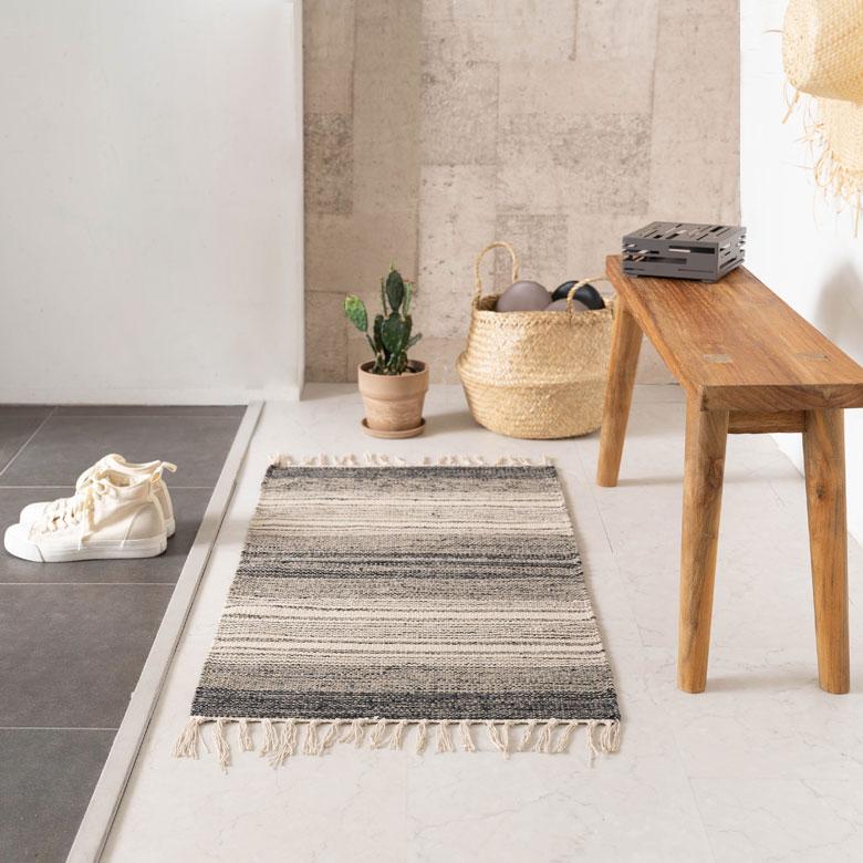 玄関 マット フリンジ モノトーン ボーダー ストライプ 約 50×80cm  室内 キリム風 アウトドア キャンプ リビング 寝室 西海岸 ビーチ 韓国 ボーホー 34522 | ELEMENTS（インテリア） | 02