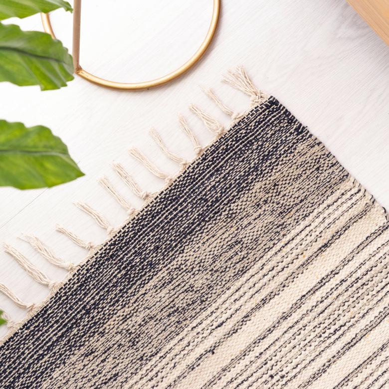玄関 マット フリンジ モノトーン ボーダー ストライプ 約 50×80cm  室内 キリム風 アウトドア キャンプ リビング 寝室 西海岸 ビーチ 韓国 ボーホー 34522 | ELEMENTS（インテリア） | 03