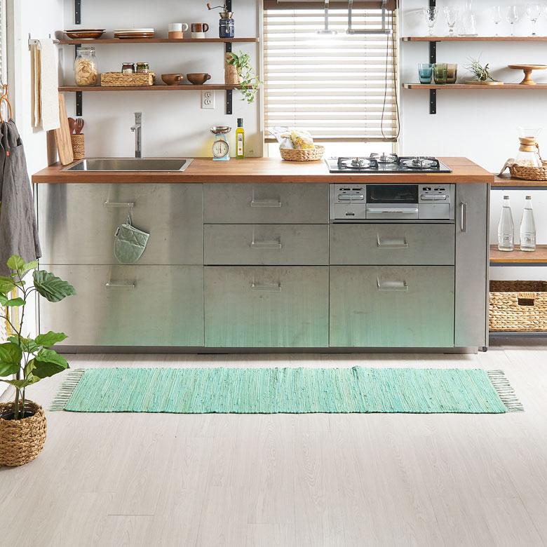 キッチンマット フリンジ 無地 インド製 約 45×180cm  ラグ 夏用 コットンラグ 室内 キリム風ラグ 廊下 ベッドサイド おしゃれ 北欧 西海岸 34527 | ELEMENTS（インテリア） | 17