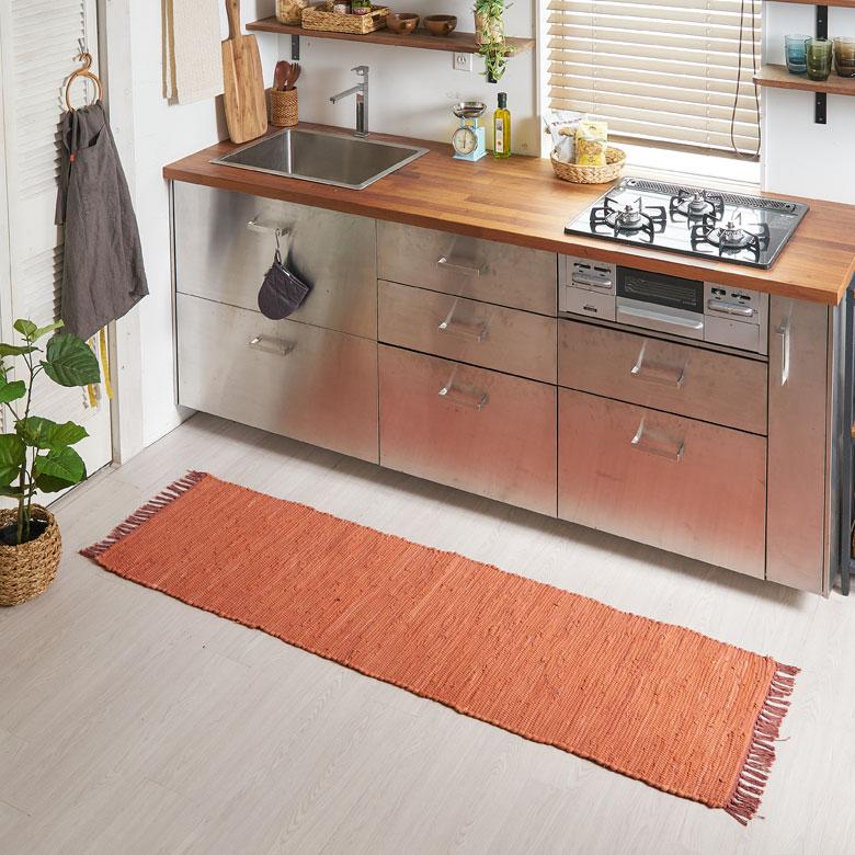 unico  インドコットン　フリンジラグ キッチンマット フリンジ 無地 インド製 約 45×180cm ラグ 夏用
