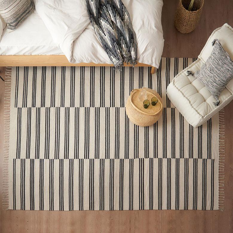ラグ マット モノトーン ボーダー ストライプ インド製 約 200×250cm 夏用 カーペット コットン フリンジ付き インテリア おしゃれ 北欧 西海岸 34529 | ELEMENTS（インテリア） | 11