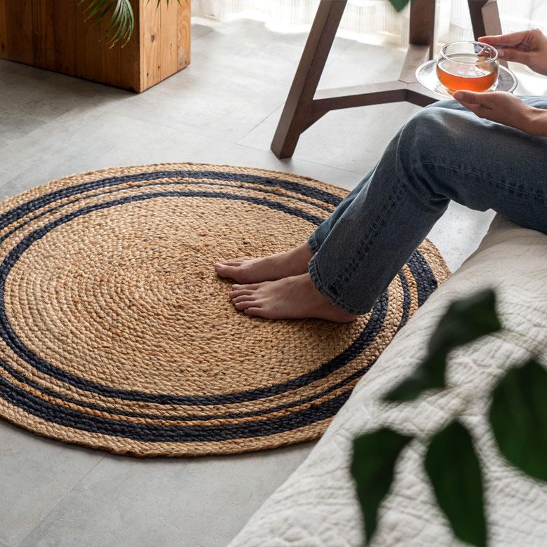 ラグ カーペット ジュート 幅90cm 90×90 円形 丸 マット インド製 麻 ライン オールシーズン 春 夏 秋 冬 ナチュラル おしゃれ 北欧  インテリア 西海岸 34530 | ELEMENTS（インテリア） | 14