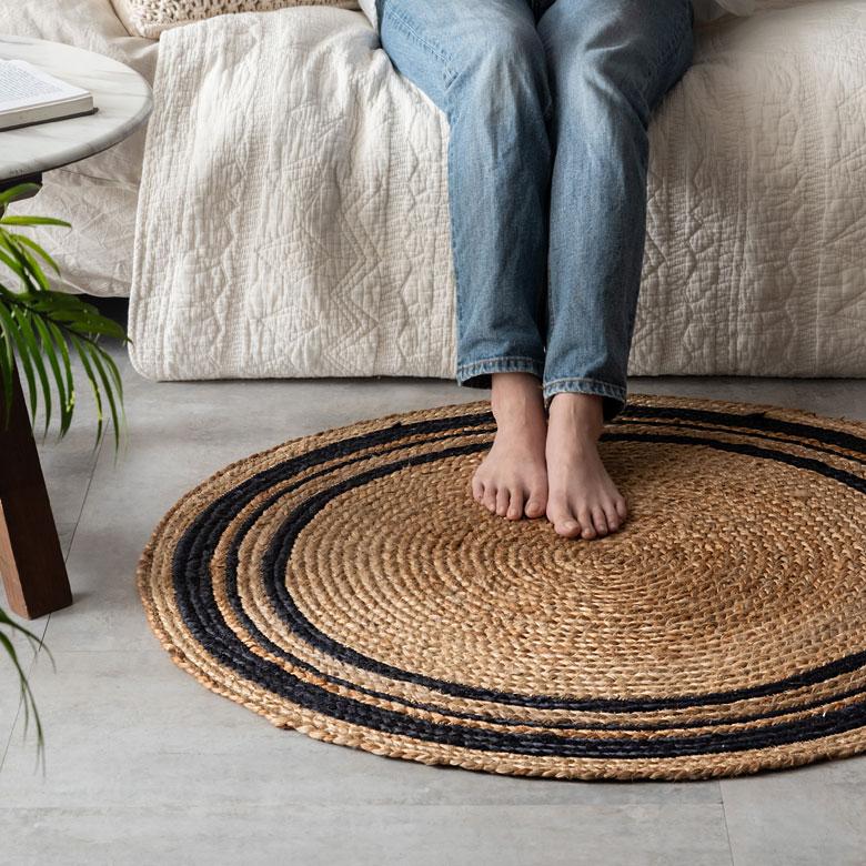 ラグ カーペット ジュート 幅90cm 90×90 円形 丸 マット インド製 麻 ライン オールシーズン 春 夏 秋 冬 ナチュラル おしゃれ 北欧  インテリア 西海岸 34530 | ELEMENTS（インテリア） | 09