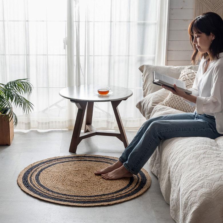 ラグ カーペット ジュート 幅90cm 90×90 円形 丸 マット インド製 麻 ライン オールシーズン 春 夏 秋 冬 ナチュラル おしゃれ 北欧  インテリア 西海岸 34530 | ELEMENTS（インテリア） | 11