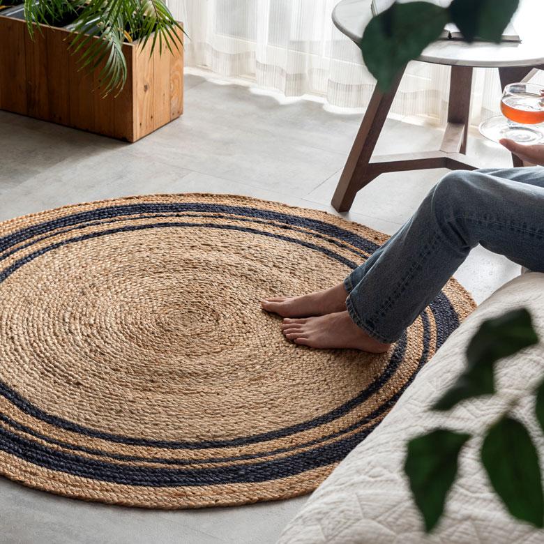 ラグ カーペット ジュート 幅120cm 120×120 円形 丸 マット インド製 麻 ライン オールシーズン 春 夏 秋 冬 ナチュラル おしゃれ インテリア 西海岸 34531 | ELEMENTS（インテリア） | 14