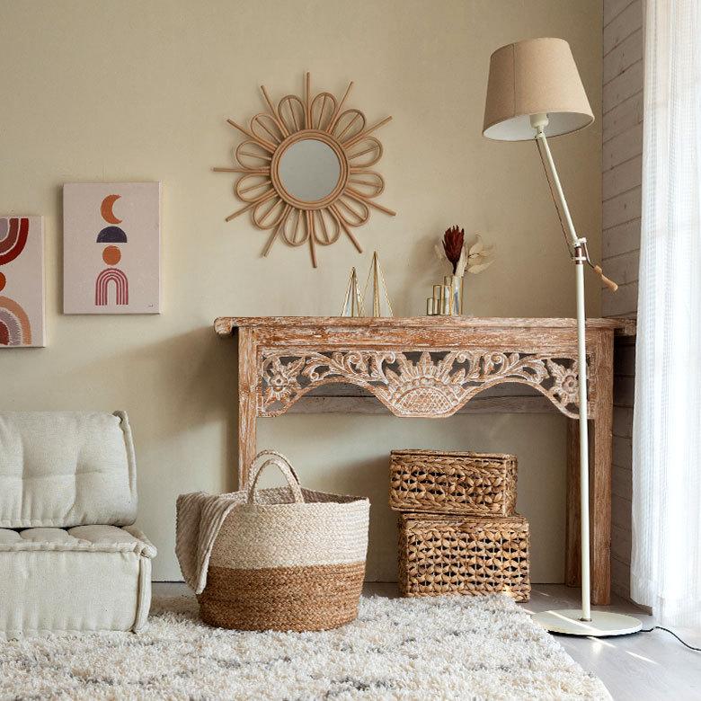 かご バスケット 持ち手 付き ジュート 麻 ナチュラル  収納 ハンドル 籠 カゴ リビング 荷物 おもちゃ 入れ  ランドリー 大容量 おしゃれ 北欧  西海岸 34535 | ELEMENTS（インテリア） | 01